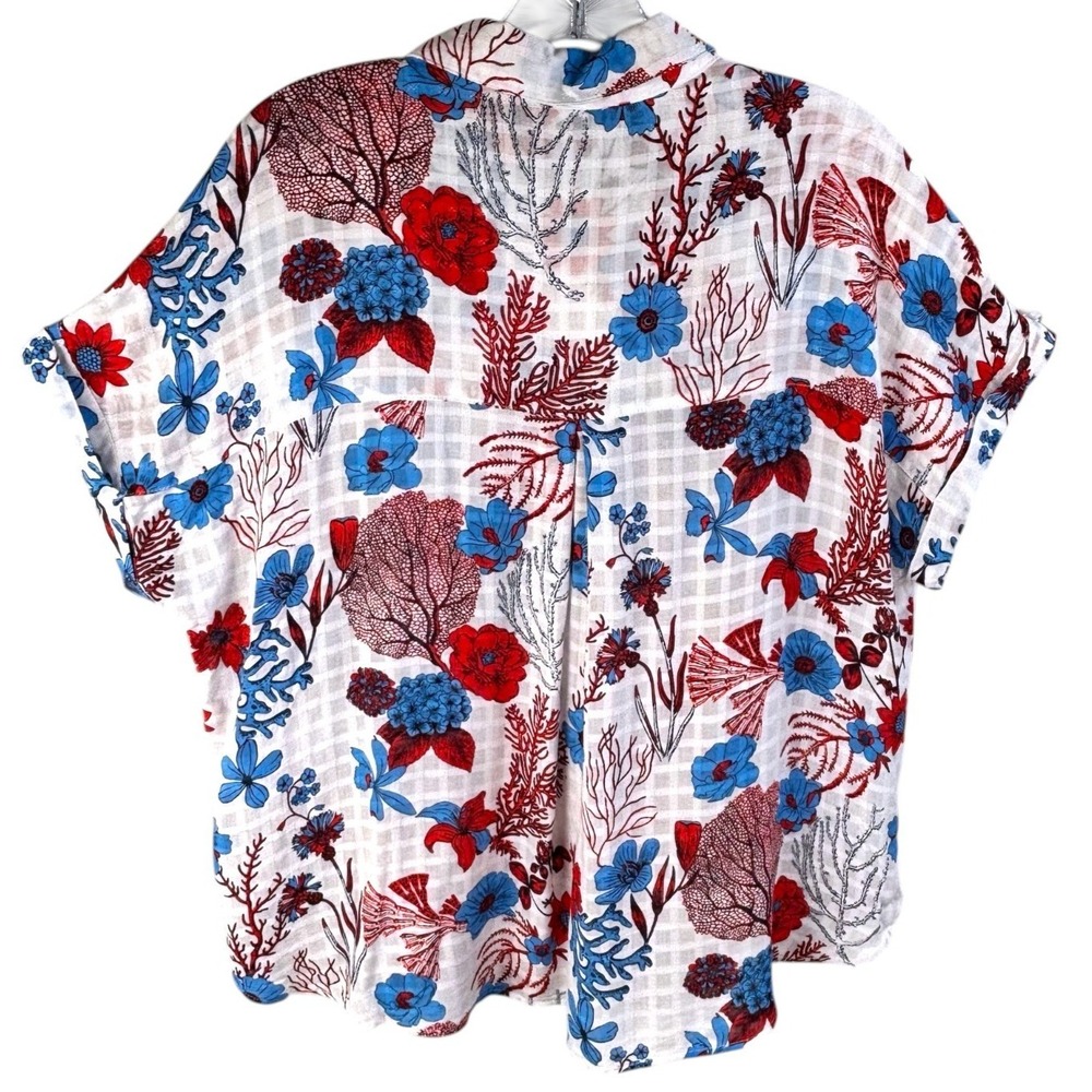 Jane Delancy Textured Floral Blouse L‎ Lightweight Coastal Chic Tropical Beach - Picture 4 of 7